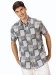 Thomas Scott Men's Classic Geometric Printed Half Sleeves Shirt (Black, Large)