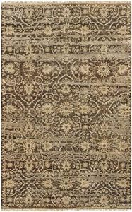Hauteloom Eccles Wool Living Room, Bedroom Area Rug - Floral Border Medallion Distressed Leaf - Traditional Oriental Indian Transitional - Charcoal, Gray, Medium Gray, Brown, Beige - 9' x 13'