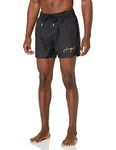 HUGO Men's Standard Script Logo Swim Trunk, Black Soot/Frost White Script, Large