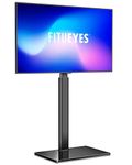 FITUEYES TV Floor Stand with Tempered Glass Base for 32 to 60 inch Max. Height 48.8” Slim Corner TV Stand with Swivel Bracket Height Adjustable Cantilever TV Stand Easy Assembly Black