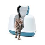 Savic Cat Litter Box Nestor Corner (Dome Color: White, Tray Color: Bluestone) (58.5cm x 45.5cm x 40cm)