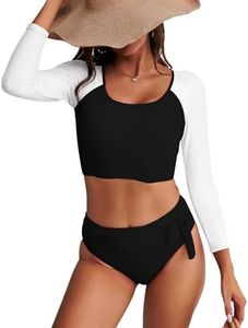 GirlsUpto Womens Two Piece Swimsuits High Waisted Bikini Set Rash Guard Bathing Suit Long Sleeve Swimwear Crop Top Teen Girls