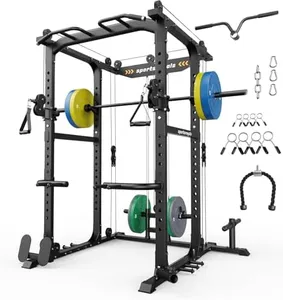 Sportsroyals Power Cage,1600lbs Multi-Function Power Rack with Adjustable Cable Crossover System and More Training Attachment, Weight Cage for Home Gym with Multi-Weight Combination Barbell Plates