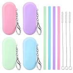 cobee 4 Sets Reusable Silicone Straws Kit, Foldable Drinking Straws, Portable Straws Colorful Storage Box with Keychain for Travel, Straws Deep Cleaning Brush for Bubble Tea, Cold/Hot Drinks