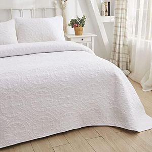 Brandream White Quilt Set Cotton King Size Cottage Rose Floral Quilts Matelasse Coverlet Set 3-Piece