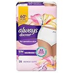 Always Discreet Sensitive, Incontinence & Postpartum Underwear For Women, Maximum Plus Protection, Small/Medium, 28 Count