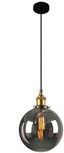 HJXDtech - Vintage Pendant Light Industrial Glass Pendant Lighting, Brass Fitting and Globe Lamp Shade Ceiling Lamp in Kitchen Bedroom 20cm (Grey)