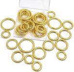 24 PCS Trigger Spring O Rings, Round Carabiner Clip, Gold Binder Key Rings, Metal Keychain Clip Snap Hooks, Circle spring key ring for Keyring Buckle Purse Handbag Hardware, 4 Sizes