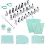 Joyeee 34 PCS Piping Bag Tips Set, Piping Nozzles Cake Decorating Tool with Scraper Clean Brush Stainless Tips, Reusable Thickened Silicone Bag, Baking Supplies DIY Tools for Icing Puff Cookie Cupcake