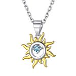 ChicSilver 925 Sterling Silver Sun Necklace for Women, Blue Cubic Zirconia Small Dainty Sun Pendant Necklace, 16'' Chain