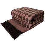 LYHome 100% Wool Blanket - Large Throw, Sofa & Bed Bedspread, Single Double Throws, Soft Warm Blankets for Winter Travel Autumn Picnic & Camping 55x79 in, 140x200 cm, Pink - Brown Scandinavian Rhombus