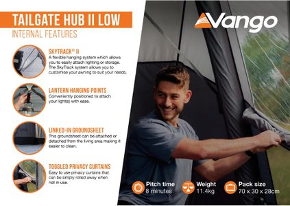Vango Tailgate Hub II Campervan Awning – Rear Connection, Durable 75D, Compact