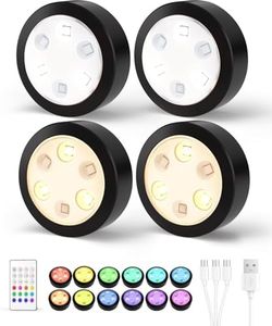 AMETHEUS Puck Lights with Remote, 1200mAh Rechargeable LED Puck Lights, 14 Colors Changing RGB Lights, Under Cabinet Lighting, Stick on Lights for Kitchen, Counter, Shelves, Closet(4 Pack,Black)