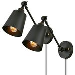 Capslpad Wall Sconces Set of 2 Plug in Swing Arm Wall Lamp Fixture with On Off Switch Rustic Adjustable Wall Lamps Farmhouse Wall Mount Reading Lamp for Bedroom Bedside Living Room Office (Black)