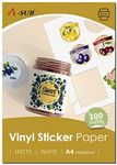 A-SUB White Matte Premium Waterproof Printable Vinyl Sticker Paper, Self-Adhesive Vinyl Labels for Inkjet Printers, A4 Size, 100 Sheets