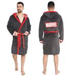 Marvel Mens Dressing Gown, Fleece Hooded Robe Official Nightwear S - 2XL (XL, GREY)