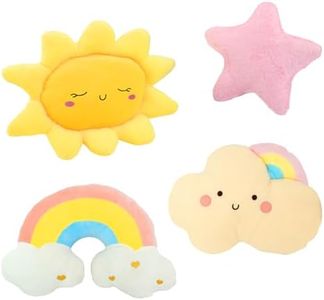 PEDOBALI 4 Pcs Sun Rainbow Star Cloud Cushion Kids Cute Children Pillow Nursery Stuffed Throw Cushion Soft Plush Pillow for Reading Nook Baby Room Decorations Gift(Cute Style)