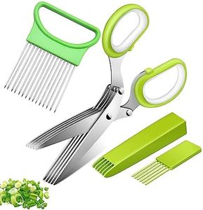 Ciseaux à Herbes,Ciseaux de Cuisine à 5 Lames en Acier Inoxydable,Fourchette à Oignon en Acier Inoxydable,Ciseaux Multi-lames,Ciseaux à Épices Ciboulette con Couvercle de Sécurité et Peigne Nettoyage