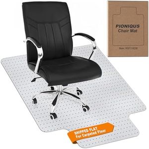 Ship Flat Office Chair Mat for Carpeted Floors 90x110cm, Low to Medium Pile, PIONIQUS No Divot Plastic Rolling Computer Mats Heavy Duty, Transparent Thick Desk Chair Mat (Not for Hard Floor)