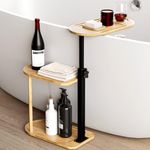 Yumkfoi Multi-Layer Bath Tub Tray Table, Freestanding Bamboo Bath Tray Caddy for Tub Against Wall, Bath Table Tray Tub Shelf Bathroom Organizer Shelf for Luxury Spa, Gift for House Warming New Home