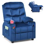 GYMAX Kids Sofa Chair, Velvet Children Recliner Armchair with Adjustable Backrest & Footrest, Padded Headrest & Armrest and Cup Holders, Upholstered Toddler Lounge Chair for Boys Girls (Blue)