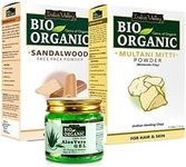 Indus Valley Bio Organic Non-Toxic Aloe Vera Gel + Sandalwood Face Pack + Multani Mitti Powder | Healing Clay | Bentonite Clay (175Ml +200G+200G)