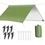 Reibeny Hammock Rain Fly Waterproof Tent Tarp, UV Protection and PU 4000mm Waterproof, Lightweight Camping Gear Must Haves for Camping, Outdoor Backpacking, Hiking Survival Shelter, Army Green, 3x3m
