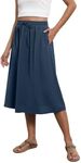 Witsmile Womens Casual Elastic High Waist Tiered Boho Print Midi Skirt with Pockets, A 10-grayish Blue, XX-Large