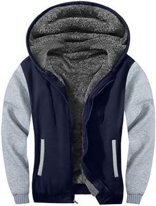 PEGENO Men's Zip Up Hoodie Fleece Sherpa Lined Warm Jacket Winter Coat Sweatshirt Blue White Large