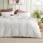 Bedsure Duvet Cover Queen - Queen Duvet Cover, Boho Bedding Queen for All Seasons, 3 Pieces, Chic Geometric Tufted Duvet Cover (White, Queen, 90"x90")