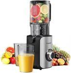 Juicer Machines, TER Cold Press Juicer with 4.72'' Wide Chute, Stainless Steel Slow Masticating for Vegetables & Fruits, High Juice Yield, Easy to Clean, Includes 2 Cups, Silver