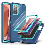 Note 20 Case with Self Healing Flexible TPU Film[2 Pack] and Camera Lens Screen Protective Film[2 Pack],YmhxcY Heavy Protection Cover for Samsung Galaxy Note 20-Blue and Turquoise