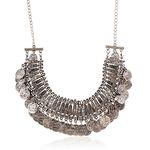 Lureme Vintage Engraved Coin Bib Statement Necklace Clavicle Necklace (01003295) (Antique Silver)