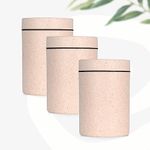 Eha Earth Friendly Canister with Air Tight Lid | Food Storage Container Jars Set of 3 | Microwave Safe | Made with Rice Husk and Bamboo Fibers | 700ml | Sand Castle