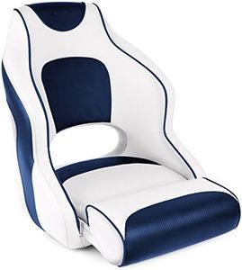 Leader Accessories Two Tone Captains Bucket Seat Boat Seat Premium Sports Flip Up Boat Seat(White/Blue,Blue Piping)