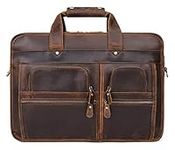 AOGATO Leather Briefcase for Men 15.6inch Laptop Bag Large Shoulder Messenger Bag, Brown Coffee, One Size