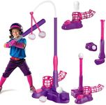 SKERITO T Ball Sets for Kids 3-6, Golf Baseball 4 in 1 Teeball Sets Outdoor Teeball Game Sets, Baseball Batting Toys Sports Training Set for Girls Childs