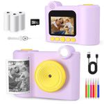 AKTETCN Kids Camera Instant Print Toys, 1080P HD Digital Toddler Camera Toys with 32G SD Card, 3 Rolls Paper & 6 Color Pens, Birthday presents for Girls & Boys 4 5 6 7 8 9 10 11 12 Years Old (Purple)