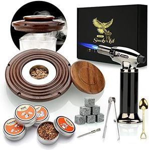 Kit de Fumoir Cocktail avec Torche, ensemble fumeur cocktail, kit de boissons pour fumeur de whisky à l'ancienne, cocktails accessoires pour boissons, bourbon, café, fromage-Walnut