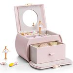 Vlando Kids Musical Jewelry Box for Girls with Drawer, Music Box with Ballerina and Stickers for Birthday Bedroom Decor, Light Pink