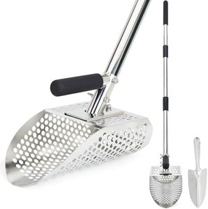 Sand Scoop for Metal Detecting, Stainless Steel Metal Detector Scoop with Long Steel Handle, Sand Sifter for the Beach, Metal Detector Accessories, Metal Detecting Shovel, Sand Flea Rake for Beach