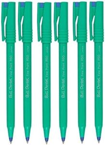 Pentel Azul R50 Punta Redonda Bolígrafo Rotuladores Finos 0.8mm Acolchados Punta de Pluma 0.4mm Anchura Línea 77% Reciclada (Paquete de 6)