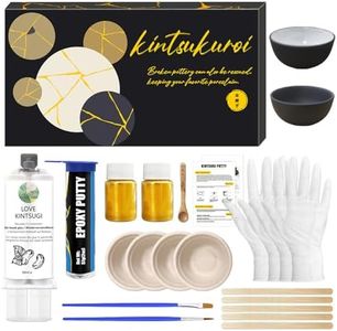 1DFAUL Kintsugi Repair Kit Food Safe, Japanese Gold Repair kit, Bio Gold Glue for Ceramics and Porcelain Repair, Ceramic Repair Kit with Two Practice Cup Perfect for Beginners, Dishwasher Safe
