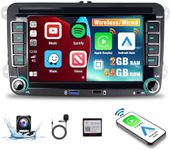 CAMECHO Android Car Stereo for VW Passat Jetta Seat Golf Skoda Polo Tiguan Seat Skoda，2G+64G 7” Touch Screen Car Radio with Wireless Carplay Android Auto GPS WiFi Bluetooth FM HiFi SWC Rear Camera