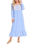 Rubehoow Premium Cotton Women's Vintage Nightdress Full Length Victorian Style Sleepdress Light Blue, S