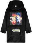 Pokemon Oversize Hoodie Boys Blanket with Sleeves and Hood, Pikachu Fleece Blanket Hoodie Pullover, Black Mauzi/Hopper Horse, One Size