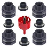 Qitdathn 4 PCS Rain Barrel Bulkhead Fitting kit with Plugs and Hole Saw Tool, 3/4" (Inside Diameter is About 25mm) PVC Spigot Connector Kit for Rain Barrels Pools Aquariums (25mm ID Bulkhead 3/4")