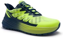 OrthoComfoot Men's Orthopedic Wide Comfort Hiking Shoes: Orthotic Plantar Fasciitis Heel Spur Support Neuropathy, Lightweight Rugged Terrain Trail Walking Sneakers Blue Yellow Size 13