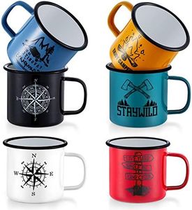 TeamFar Coffee Mug, 16 OZ Multi Colors Enamel Tea Mug Set of 6, Camp Drinking Cups with Patterns for Milk Tea, Non-Toxic & Portable, Lightweight & Sturdy, Wide Handle & Smooth Rim, Easy Clean