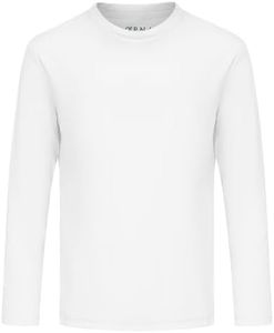 OPNA Youth Athletic Performance Long Sleeve Shirts for Boy's or Girl's – Moisture Wicking,White Small